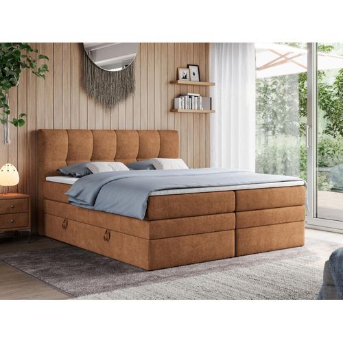 Boxspringbett mit Doppelmatratze - ALVIN-KING - 200 x 200 cm - Orange - H4
