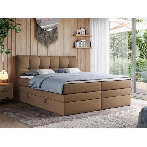 Boxspringbett mit Doppelmatratze - ALVIN-KING - 200 x 200 cm - Braun - H4