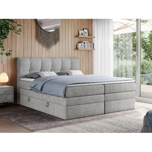 Boxspringbett mit Doppelmatratze - ALVIN-KING - 200 x 200 cm - Hellgrau - H4