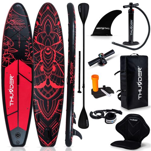 THUNDER® Stand Up Paddle Board | MOTH | 320x75x15cm | Orange | Bis 150kg | Komplettset | Aufblasbar | Paddleboard | SUP Zubehöre | Kajak Sitz |