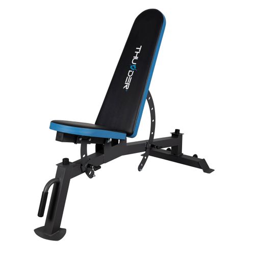 THUNDER® Hantelbank | LIFT | Bis 120kg | Blau | Belastbar | Flachbank & Schrägbank | Trainingsbank | Fitnessbank-für-Zuhause | Bauchtrainer |