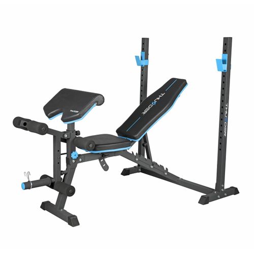 THUNDER® Hantelbank CROUL mit Langhantel-Ablage, verstellbare Trainingsbank für Bankdrücken, bis 240kg belastbar, Bauchtrainer