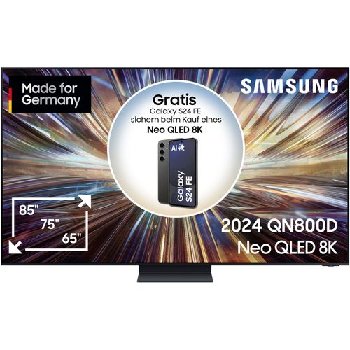 SAMSUNG QLED Mini LED-Fernseher, G (A-G), schwarz, 75, Fernseher, Neural Quantum 8K AI Gen2 Prozessor, bis zu 165Hz, AI Upscaling, KI TV