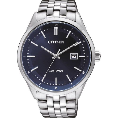 Solaruhr CITIZEN, blau (silberfarben), Armbanduhren, Herren, Armbanduhr, Herrenuhr, Datum, analog, Edelstahlarmband