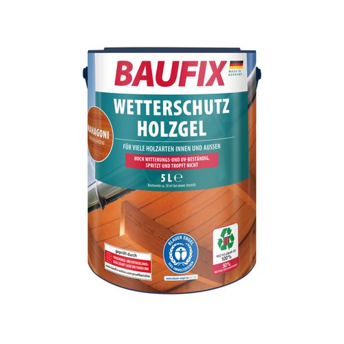 BAUFIX Wetterschutz-Holzgel mahagoni seidenglänzend, 5 Liter, Holzlasur