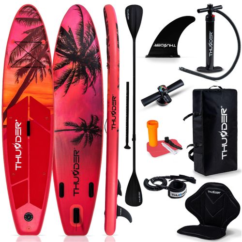 THUNDER® Stand Up Paddle Board | ISLE | 320x75x15cm | Rosa | Bis 150kg | Komplettset | Aufblasbar | Paddleboard | SUP Zubehöre | Kajak Sitz |