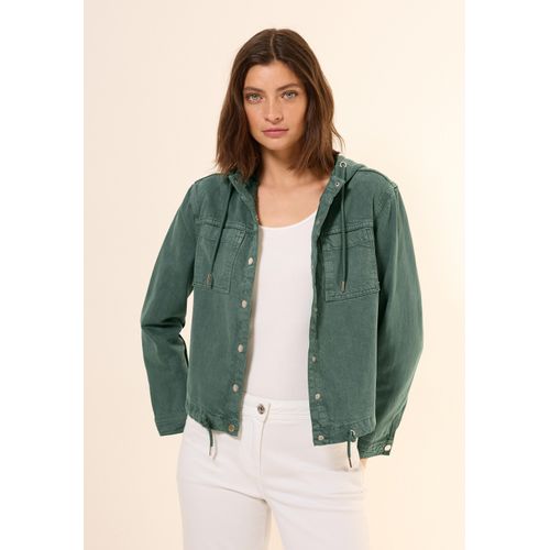 Kurzjacke CECIL, Damen, Gr. XL (44), schwarz balmy khaki, Stoff, 52% Lyocell, 48% Baumwolle, unifarben, casual, comfort fit normal, ohne Ausschnitt, Langarm Bündchen, Jacken, mit Tunnelzug am Saum