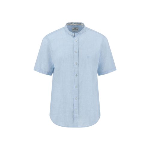 Leinenhemd FYNCH-HATTON, Herren, Gr. M, N-Gr, blau (summer breeze), Web, Obermaterial: 80% Leinen, 20% Baumwolle, unifarben, casual, gerade hüftbedeckend, Rundhals, Kurzarm, Hemden, kurzarm, mit Logostickerei auf der Brusttasche