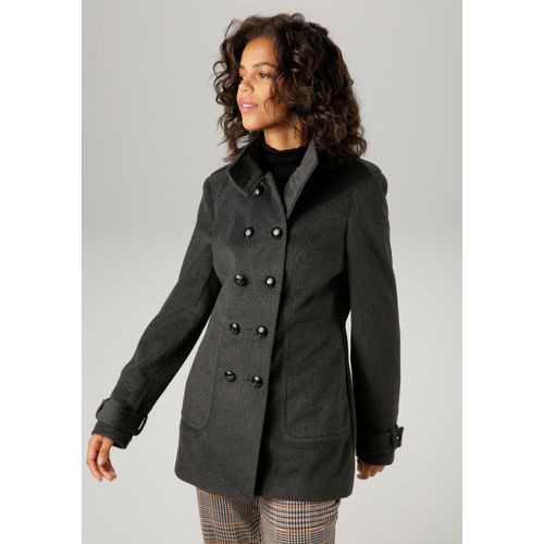 Cabanjacke ANISTON CASUAL, Damen, Gr. 38, schwarz (anthrazitmeliert), Fleece, Obermaterial: 100% Polyester. Futter: 100% Polyester, meliert, casual, figurumspielend ca. Mitte Oberschenkel, Langarm, Jacken, mit Schalkragen