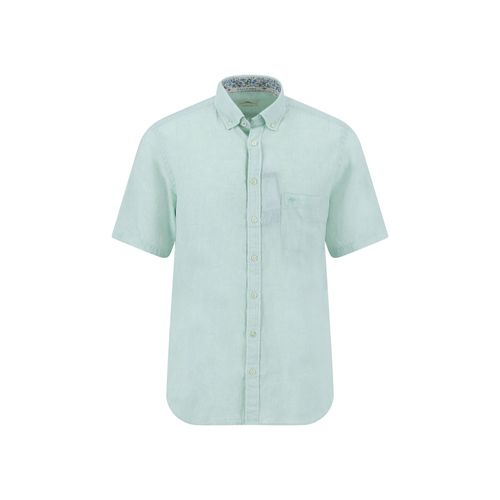 Leinenhemd FYNCH-HATTON, Herren, Gr. S, N-Gr, grün (minty grün), Web, Obermaterial: 80% Leinen, 20% Baumwolle, unifarben, casual, gerade hüftbedeckend, Rundhals, Kurzarm, Hemden, kurzarm, mit Logo-Stickerei auf der Brusttasche