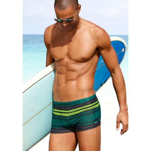 Boxer-Badehose CHIEMSEE, Herren, Gr. 5, N-Gr, grau (grau, grün), Polyamid, gestreift, quergestreift, Badehosen, im Streifendesign