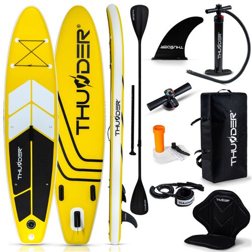 THUNDER® Stand Up Paddle Board | COAST YELLOW | 320x75x15cm | Gelb | Bis 150kg | Komplettset | Aufblasbar | Paddleboard | SUP Zubehöre | Kajak Sitz |