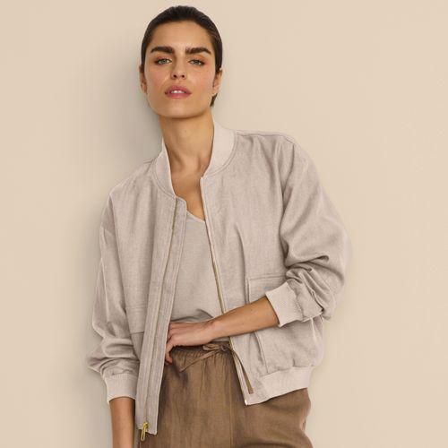 Leinen-Bomberjacke, Damen,  Weiß, Leinen, by Lands' End