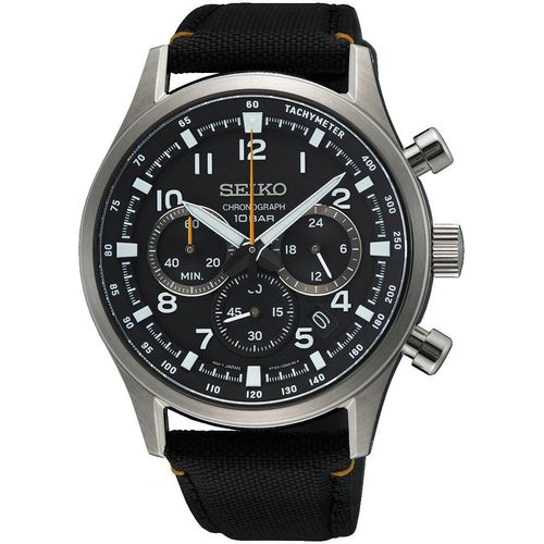 Chronograph SEIKO, schwarz, Armbanduhren, Herren, Quarzuhr, Armbanduhr, Herrenuhr, Nylonarmband, Datum, Stoppfunktion