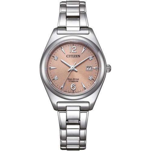 Solaruhr CITIZEN, silber (titansilberfarben, moccafarben), Armbanduhren, Damen, Armbanduhr, Damenuhr, Titan, Datum, Saphirglas
