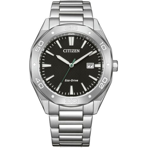 Solaruhr CITIZEN, silberfarben, schwarz, Armbanduhren, Herren, Armbanduhr, Herrenuhr, Edelstahlarmband, analog, Datum, Eco-Drive