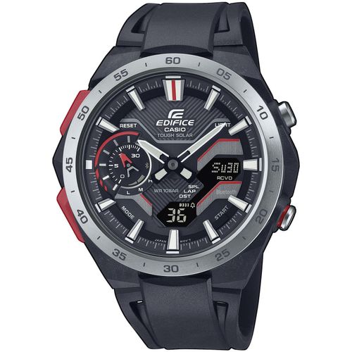 Smartwatch CASIO EDIFICE, schwarz (schwarz, rot), Smartwatches, Quarzuhr, Armbanduhr,Herrenuhr,Stoppfunktion,Bluetooth,Resinarmband