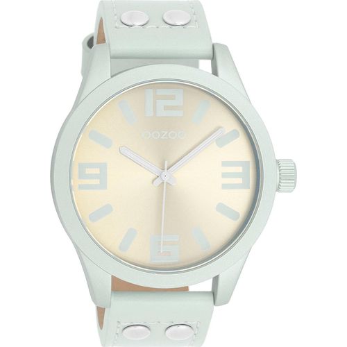Quarzuhr OOZOO, blau (graublau), Armbanduhren, Damen, Armbanduhr, Damenuhr, Herrenuhr, Lederarmband, Ø 46mm