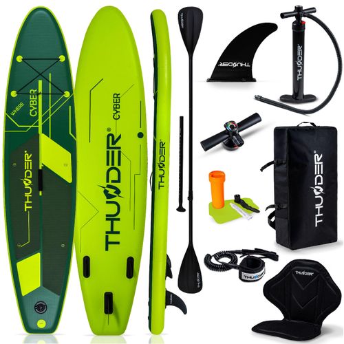 THUNDER® Stand Up Paddle Board | CYBER | 320x75x15cm | Grün | Bis 150kg | Komplettset | Aufblasbar | Paddleboard | SUP Zubehöre | Kajak Sitz |