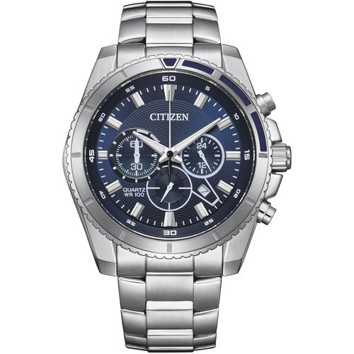 Chronograph CITIZEN, silber (silberfarben, dunkelblau), Armbanduhren, Herren, Armbanduhr, Quarzuhr, Herrenuhr, Edelstahlarmband