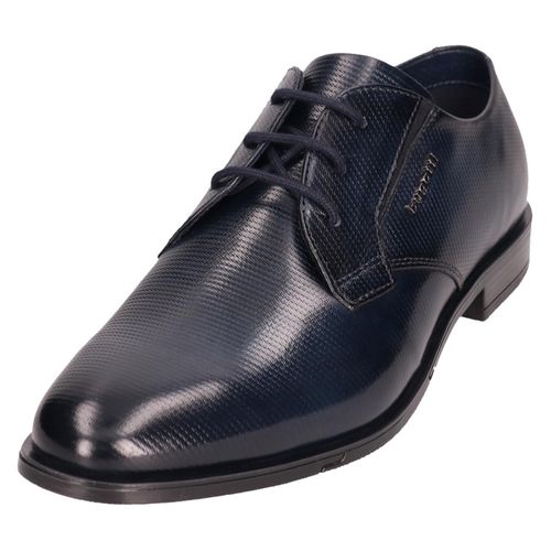 Schnürschuh BUGATTI, Herren, Gr. 43, blau (blau used), Leder, elegant, Schuhe, Businesschuh, Abendschuh, Festtagsschuh mit seitlichem Logoemblem