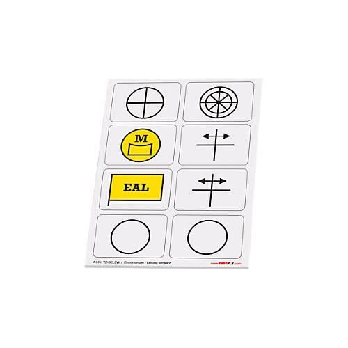 Taktische Zeichen Taktifol Einrichtungen-Leitung, rechteckig, selbsthaftend, beschriftbar, trocken abwischbar, L 46 x B 32 mm, mehrfarbig, 8 Zeichen