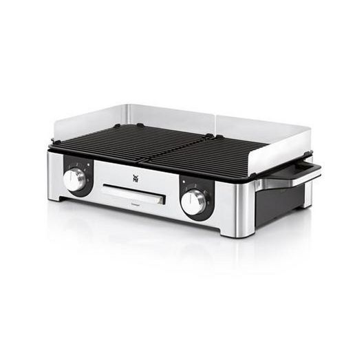 WMF Tischgrill , Schwarz, Silber , Metall , 28x18x50 cm , herausnehmbare Fettauffangschale, Warmhalteplatte, antihaftbeschichtet, Windschutz ,