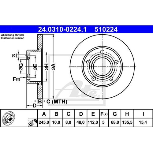 ATE Bremsensatz, Scheibenbremse hinten rechts links voll 245mm für VAG 4A0698451 443698451A 443698451B 1420-42673