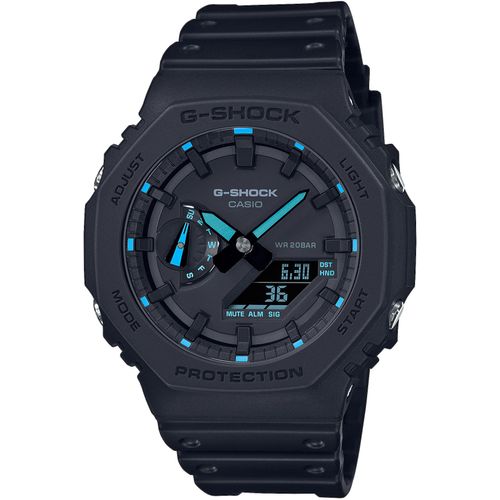 Chronograph CASIO G-SHOCK, schwarz (schwarz, neonblau), Armbanduhren, Herren, Quarzuhr,Armbanduhr,Herrenuhr,digital, bis 20 bar wasserd.Resinarmband