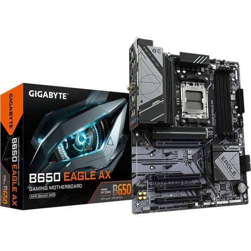 GIGABYTE B650 Eagle AX Mainboard - AMD Ryzen 9000er-Serie, 12+2+2 Phasen VRM, bis zu 7600 MHz DDR5 (OC), 1xPCIe 5.0 + 2xPCIe 4.0 M.2, GbE LAN, WiFi 6E, USB 3.2 Gen 2