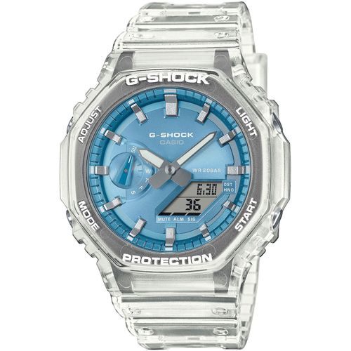 Chronograph CASIO G-SHOCK, transparent, himmelblau, Armbanduhren, Herren, Quarzuhr,Armbanduhr,Herrenuhr,digital, bis 20 bar wasserd.Resinarmband
