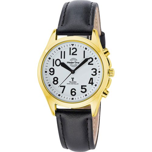 Funkuhr MASTER TIME "Sprechende Funkuhr", schwarz, Armbanduhren, Damen, Quarzuhr, Armbanduhr, Damenuhr, analog, Flexband, Zugband
