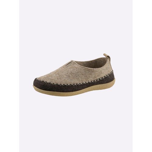 Hausschuh WALDLÄUFER, Damen, Gr. 37, beige (beige, braun), Textil, Basic, Schuhe