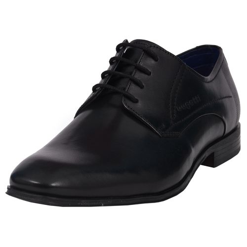 Schnürschuh BUGATTI, Herren, Gr. 46, schwarz, Leder, elegant, Schuhe, Blockabsatz, Abendschuh, Businessschuh, Festtagsschuh, Logoprägung