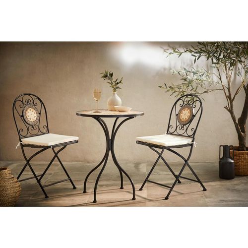 Ambia Garden Balkonset , Mehrfarbig, Schwarz, Weiß , Metall, Textil, Stein , 3-teilig , Füllung: Schaumstoff , Rundrohr, Flachrohr , 60x42x70 cm ,