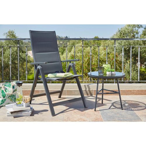 Ambia Garden Gartensessel , Anthrazit, Dunkelgrau , Metall, Textil , Flachrohr , 60x111x72 cm , faltbar , Gartenmöbel, Gartenstühle, Gartenstühle