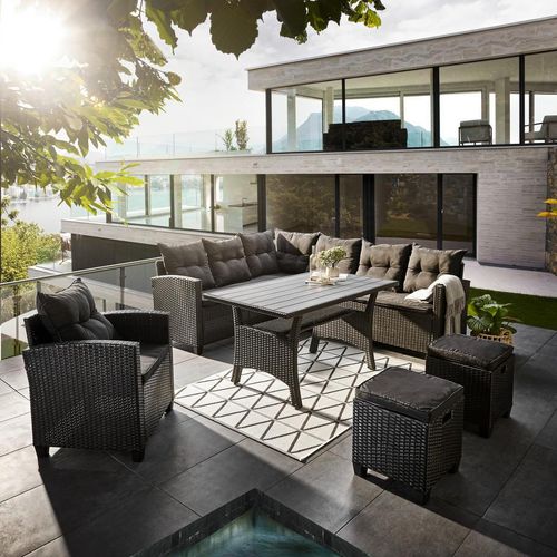 Ambia Garden Dining-Loungeset , Anthrazit , Metall, Kunststoff, Textil , Eckteil , eckig , 232x176 cm , Loungemöbel, Loungemöbel-Sets