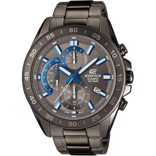 Chronograph CASIO EDIFICE, grau (grau, blau), Armbanduhren, Herren, Quarzuhr, Armbanduhr,Herrenuhr, Edelstahlarmband,bis 10bar wasserdicht