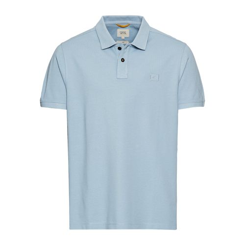 Poloshirt CAMEL ACTIVE, Herren, Gr. L, blau (smoke blau), Web, Obermaterial: 100% Baumwolle, unifarben, casual, regular fit hüftbedeckend, Rundhals, Kurzarm, Shirts, mit Logo-Stickerei
