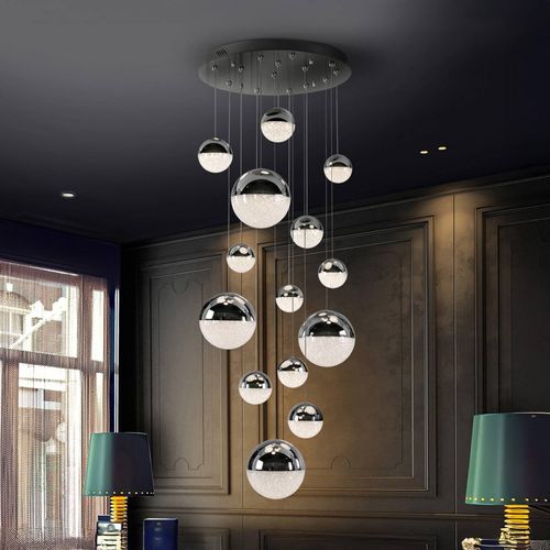 LED-Hängeleuchte Sphere, 14-fl., chrom, dimmbar, Ø 60 cm