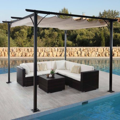 Pergola MCW-C42, Garten Pavillon, stabiles 6cm-Gestell + Schiebedach 3,5x3,5m creme