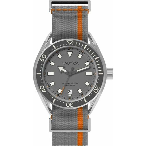 Nautica Herrenuhr, Modell NAPPRF003. Lässige Sportuhr, zweifarbiges Armband (Grau / Orange), Dial in Grau. Analoguhr für Herren. WR 100 mt.