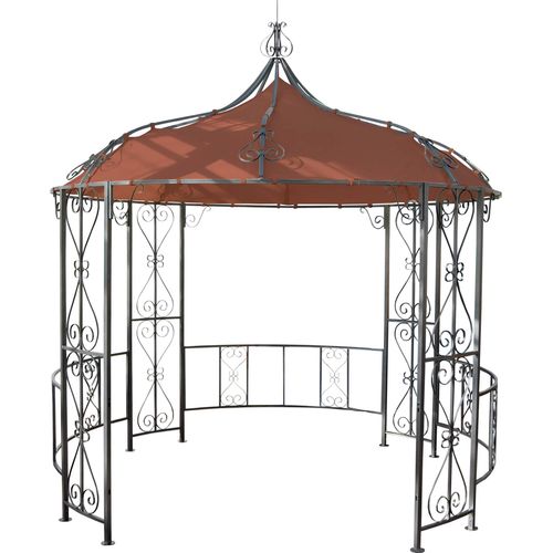 Pergola Cabrera, Rundpavillon Garten Pavillon, stabiles Stahl-Gestell Ø 3m terracotta-braun