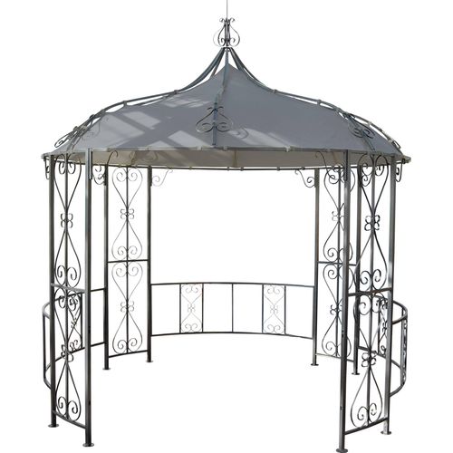 Pergola Almeria, Rundpavillon Garten Pavillon, stabiles Stahl-Gestell Ø 3m hellgrau