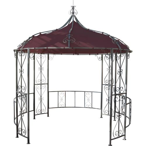 Pergola Almeria, Rundpavillon Garten Pavillon, stabiles Stahl-Gestell Ø 3m rot-braun
