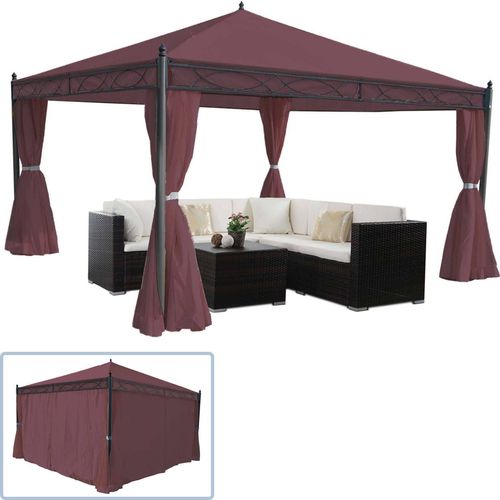 Pergola Calpe, Garten Pavillon, stabiles 7cm-Gestell mit Seitenwand rot-braun 4x4m