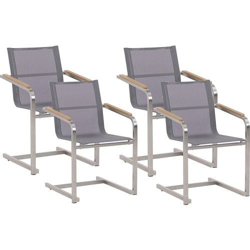BELIANI Gartenstuhl Grau Edelstahl 4er Set mit Textilbespannung Moderner Look Gartenausstattung Terrasse Balkon Gartenmöbel