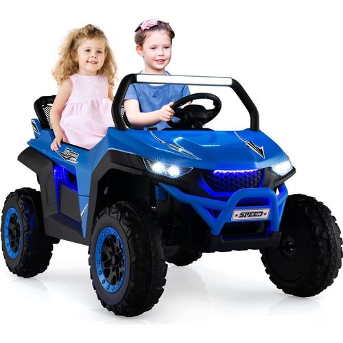COSTWAY 2 Sitzer Kinderauto mit 2,4G Fernbedienung, 12V Kinder UTV mit Musik und Scheinwerfer, 2-4 km/h, für Kinder ab 3 Jahren (Blau)