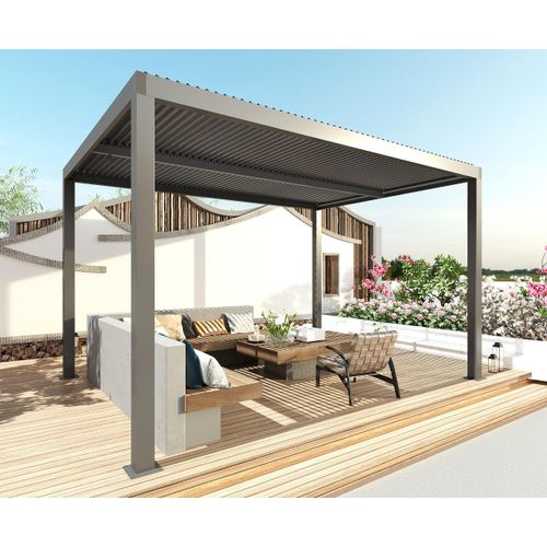 Pergola MCW-L46, Gartenpavillon Lamellen-Pavillon, 10cm-Aluminium-Gestell, Regenrinne sturmfest, 3x3m anthrazit