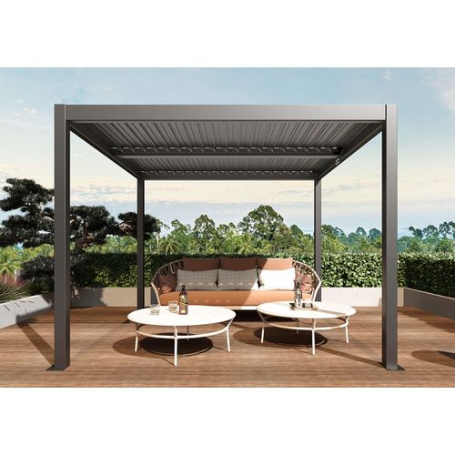 Pergola MCW-L46, Gartenpavillon Lamellen-Pavillon, 10cm-Aluminium-Gestell, Regenrinne sturmfest, 3x4m anthrazit